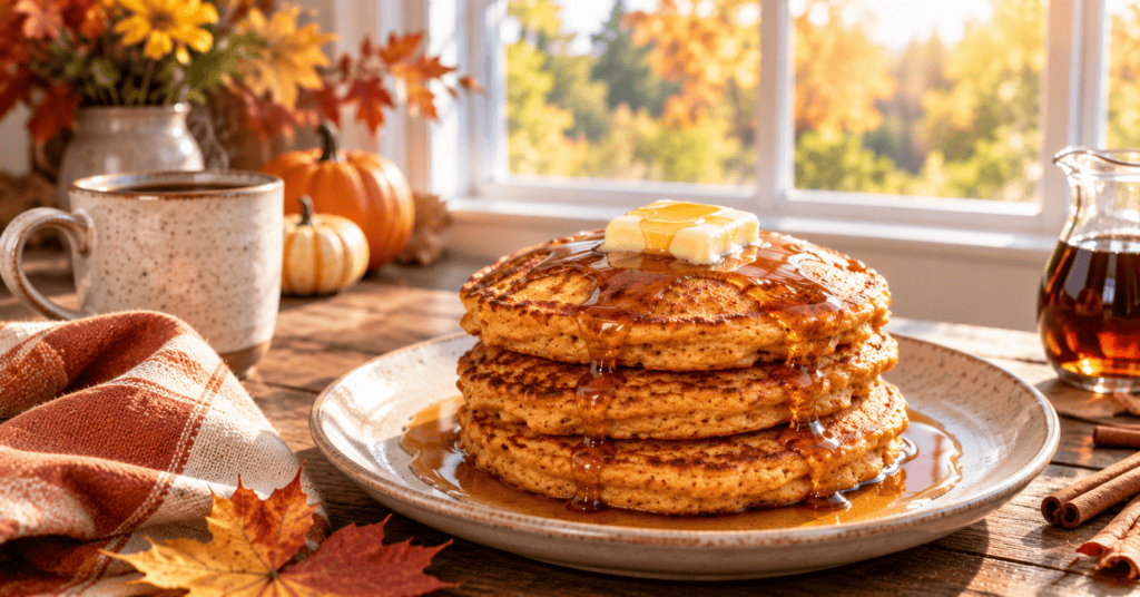 Image of a breakfast with sweet potato pumpkin pancakes