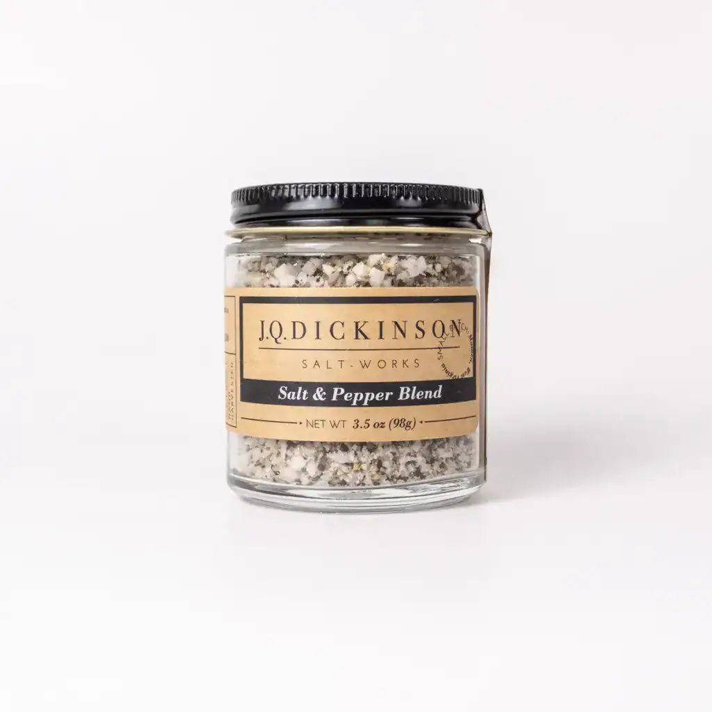A jar of J.Q. Dickinsons Salt-Works - Salt & Pepper Blend