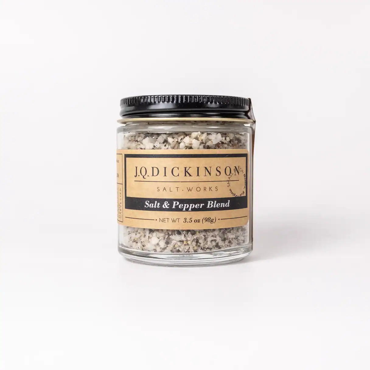 A jar of J.Q. Dickinsons Salt-Works - Salt & Pepper Blend
